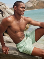 Sage Green Palm Tree Geo Regular Fit Printed Swim Shorts - Image 4 of 12