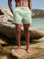 Sage Green Palm Tree Geo Regular Fit Printed Swim Shorts - Image 5 of 12