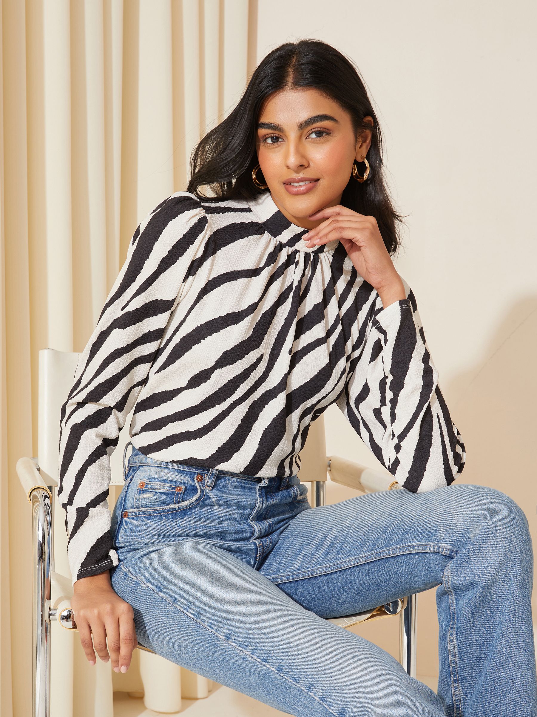 Buy Friends Like These Black/White Long Sleeve Textured Jersey High Neck  Blouse from Next Luxembourg