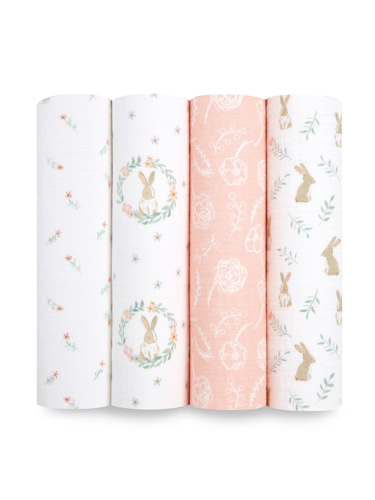 Aden & Anais Pink Essentials Muslin Blankets 4 Pack - Image 1 of 4 Aden & Anais Pink Essentials Muslin Blankets 4 Pack - Image 1 of 4