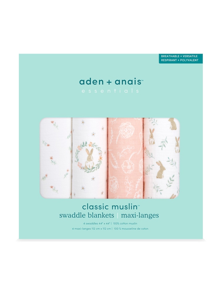 Aden & Anais Pink Essentials Muslin Blankets 4 Pack - Image 2 of 4 Aden & Anais Pink Essentials Muslin Blankets 4 Pack - Image 2 of 4