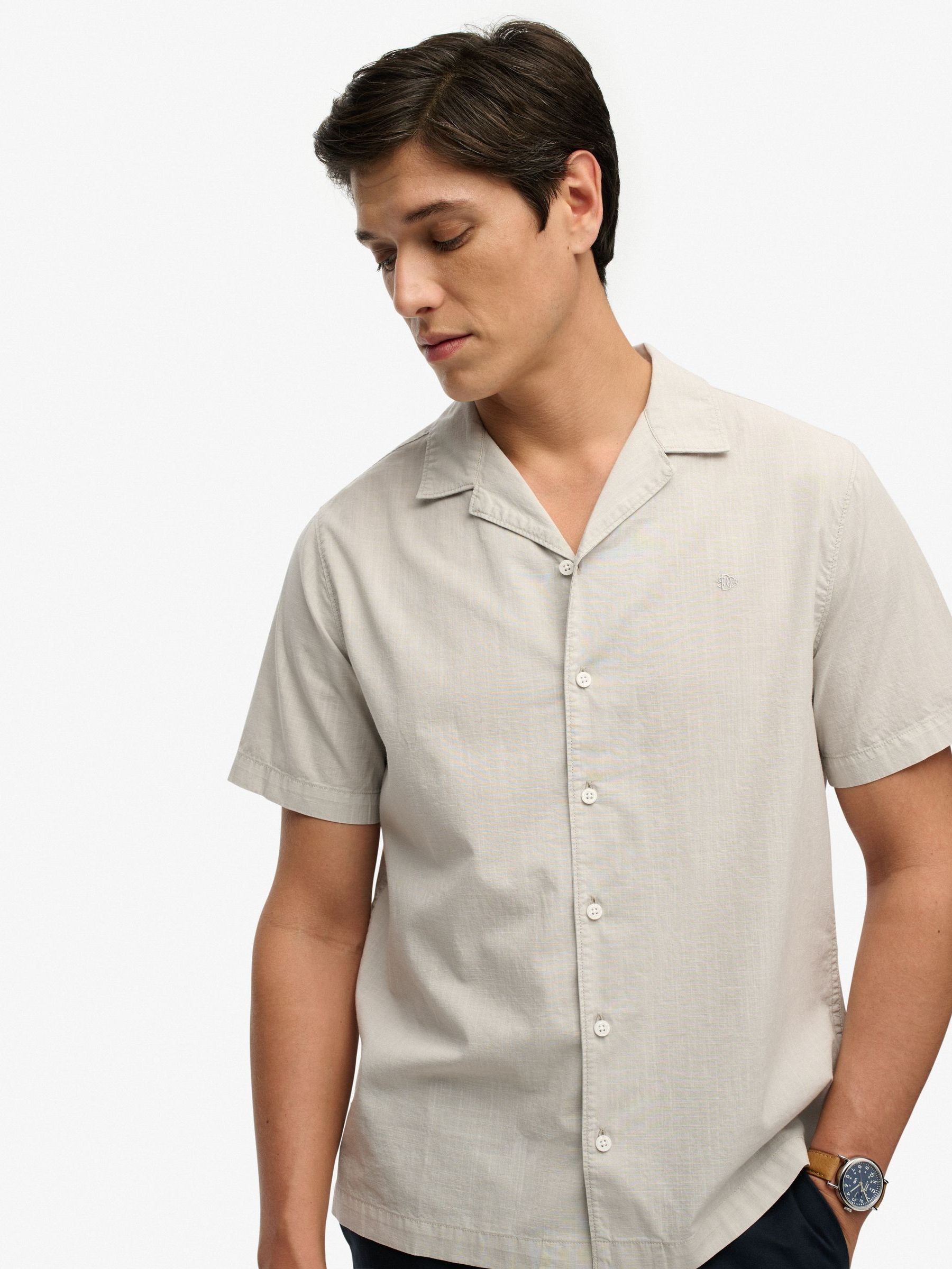 Superdry Men's Chalk Grey Cabana Short Sleeved Shirt - Image 4