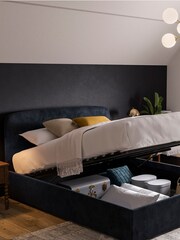 Blue Slate Plush Chenille Matson Upholstered Ottoman Storage Bed Frame - Image 1 of 8