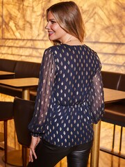 Sosandar Blue Metallic Spot Wrap Top - Image 2 of 4