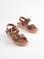 Tan Brown Regular/Wide Fit Buckle Flatform Sandals - Image 1 of 5
