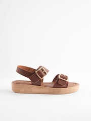 Tan Brown Regular/Wide Fit Buckle Flatform Sandals - Image 2 of 5