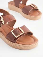 Tan Brown Regular/Wide Fit Buckle Flatform Sandals - Image 3 of 5