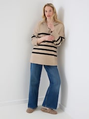 JoJo Maman Bébé Cream Maternity & Nursing Long Sleeve Zip Neck Jumper - Image 2 of 5