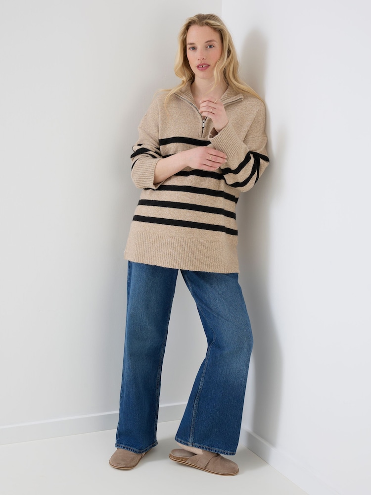 JoJo Maman Bébé Cream Maternity & Nursing Long Sleeve Zip Neck Jumper - Image 2 of 5