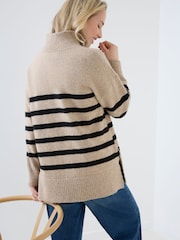 JoJo Maman Bébé Cream Maternity & Nursing Long Sleeve Zip Neck Jumper - Image 3 of 5