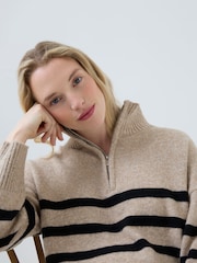 JoJo Maman Bébé Cream Maternity & Nursing Long Sleeve Zip Neck Jumper - Image 4 of 5