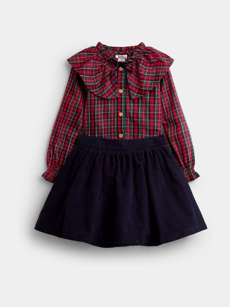 JoJo Maman Bébé Check Collared Blouse & Cord Skirt Set - Image 1 of 7