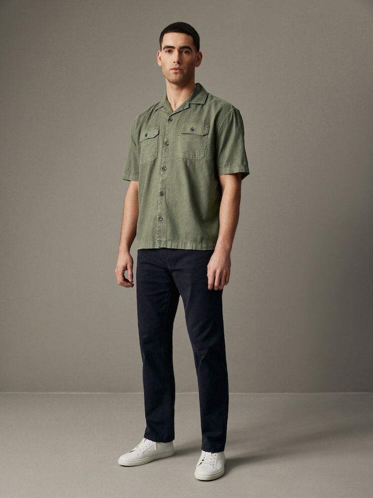 Green Linen Blend Short Sleeve Shirt with Cuban Collar - Image 2 of 8