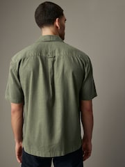 Green Linen Blend Short Sleeve Shirt with Cuban Collar - Image 3 of 8