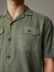 Green Linen Blend Short Sleeve Shirt with Cuban Collar - Image 4 of 8