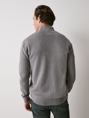 Grey Regular Cotton Premium Zip Neck Jumper - Image 3 of 7