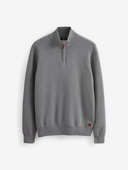 Grey Regular Cotton Premium Zip Neck Jumper - Image 6 of 7
