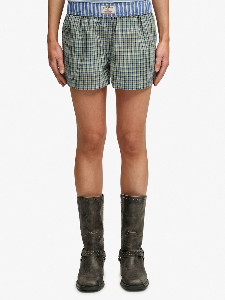 Superdry Green Mini Check Cotton Shorts - Image 1 of 7