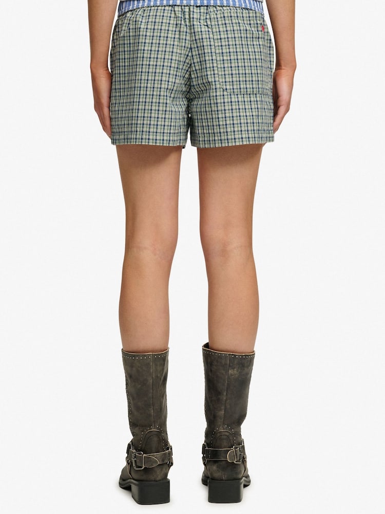 Superdry Green Mini Check Cotton Shorts - Image 2 of 7