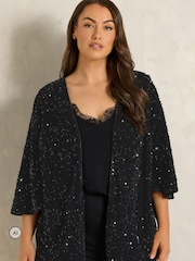 Evans Velvet Sequin Embellished Kimono - Bilde 1 av 6