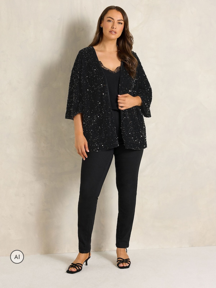 Evans Velvet Sequin Embellished Kimono - Bilde 2 av 6