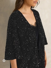 Evans Velvet Sequin Embellished Kimono - Bilde 4 av 6