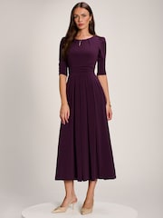 Jolie Moi Purple 3/4 Sleeve Plain Jersey Maxi Dress - Image 1 of 6