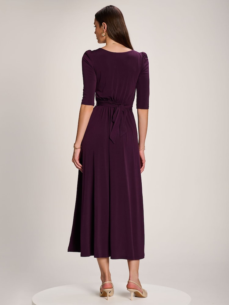 Jolie Moi Purple 3/4 Sleeve Plain Jersey Maxi Dress - Image 2 of 6 Jolie Moi Purple 3/4 Sleeve Plain Jersey Maxi Dress - Image 2 of 6