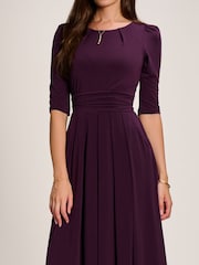 Jolie Moi Purple 3/4 Sleeve Plain Jersey Maxi Dress - Image 3 of 6