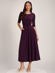 Jolie Moi Purple 3/4 Sleeve Plain Jersey Maxi Dress - Image 5 of 6