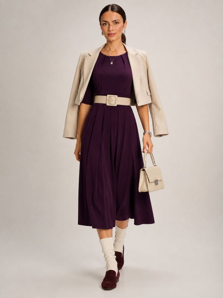 Jolie Moi Purple 3/4 Sleeve Plain Jersey Maxi Dress - Image 6 of 6 Jolie Moi Purple 3/4 Sleeve Plain Jersey Maxi Dress - Image 6 of 6
