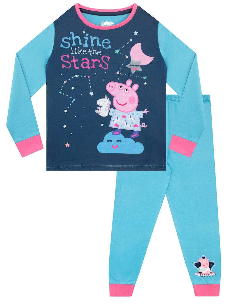 Character Pink Peppa Pig Long Sleeved Girls 100% Cotton Pyjama Set - Image 1 of 3