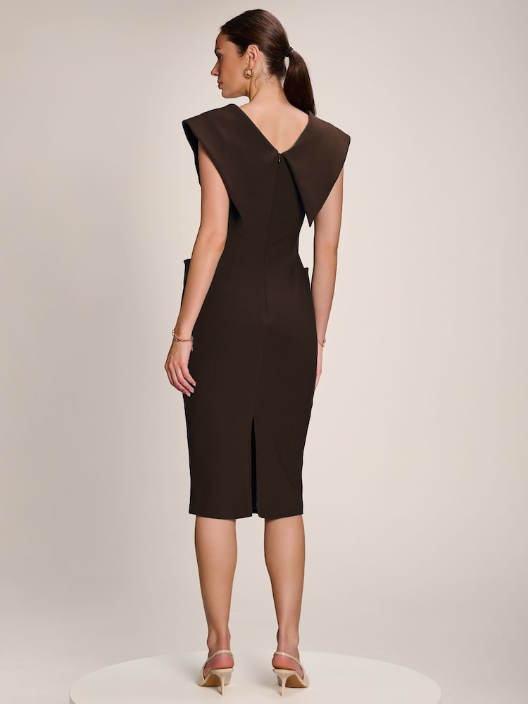 Jolie Moi Brown Statement Collar Hourglass Midi Dress - Image 2 of 6 Jolie Moi Brown Statement Collar Hourglass Midi Dress - Image 2 of 6