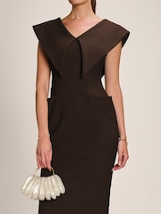 Jolie Moi Brown Statement Collar Hourglass Midi Dress - Image 3 of 6