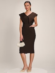 Jolie Moi Brown Statement Collar Hourglass Midi Dress - Image 4 of 6