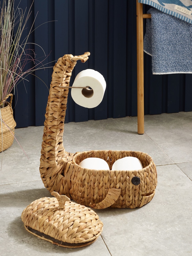 Natural Wicker Whale Toilet Roll Holder Stand and Store - Image 2 of 5