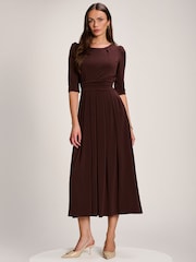 Jolie Moi Brown 3/4 Sleeve Plain Jersey Maxi Dress - Image 1 of 6