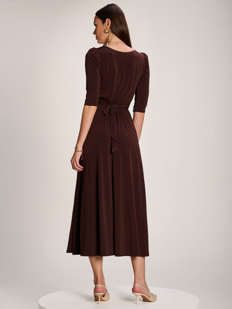 Jolie Moi Brown 3/4 Sleeve Plain Jersey Maxi Dress - Image 2 of 6 Jolie Moi Brown 3/4 Sleeve Plain Jersey Maxi Dress - Image 2 of 6