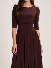 Jolie Moi Brown 3/4 Sleeve Plain Jersey Maxi Dress - Image 3 of 6