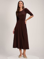Jolie Moi Brown 3/4 Sleeve Plain Jersey Maxi Dress - Image 4 of 6