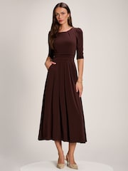Jolie Moi Brown 3/4 Sleeve Plain Jersey Maxi Dress - Image 6 of 6