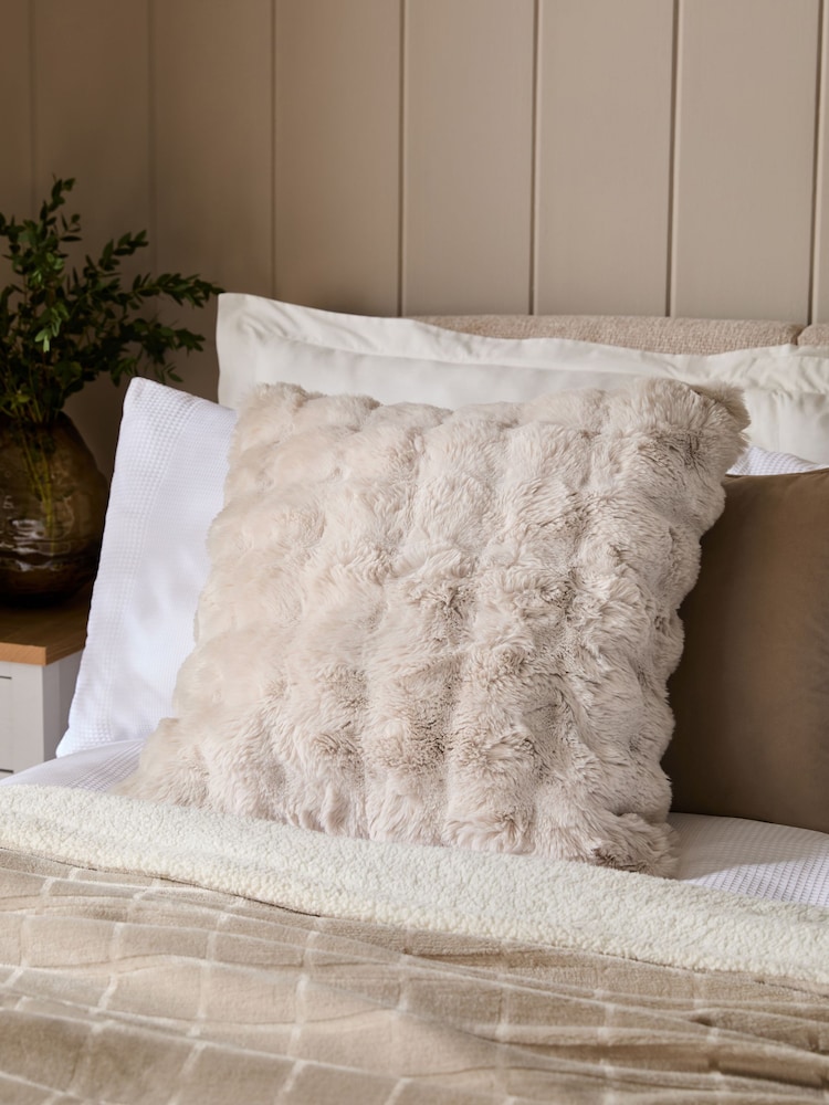 Oyster 59 x 59cm Aspen Faux Fur Cushion - Image 1 of 4