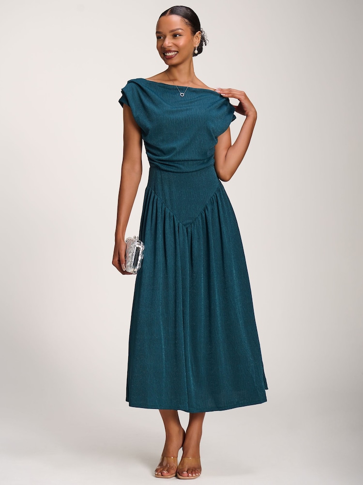 Jolie Moi Dark Teal Cowl Neckline Midaxi Dress - Image 1 of 4