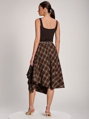 Jolie Moi Brown Check Asymmetric Woven Midi Skirt - Image 2 of 6