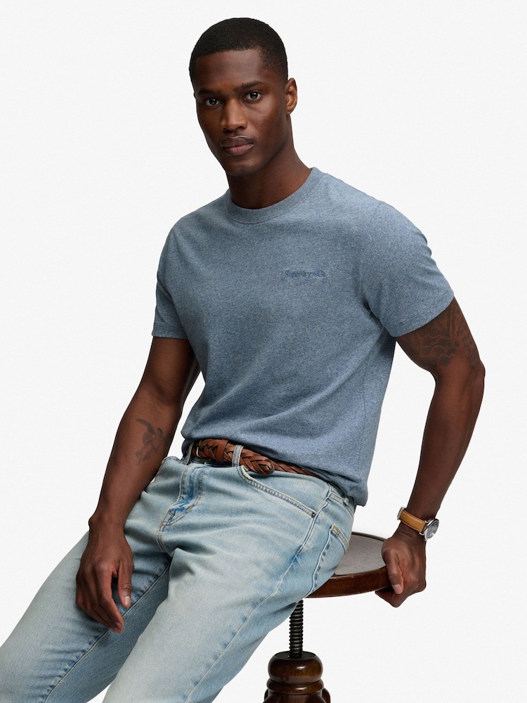 Superdry Blue Essential Company Logo Embroidered T-Shirt - Image 2 of 8 Superdry Blue Essential Company Logo Embroidered T-Shirt - Image 2 of 8