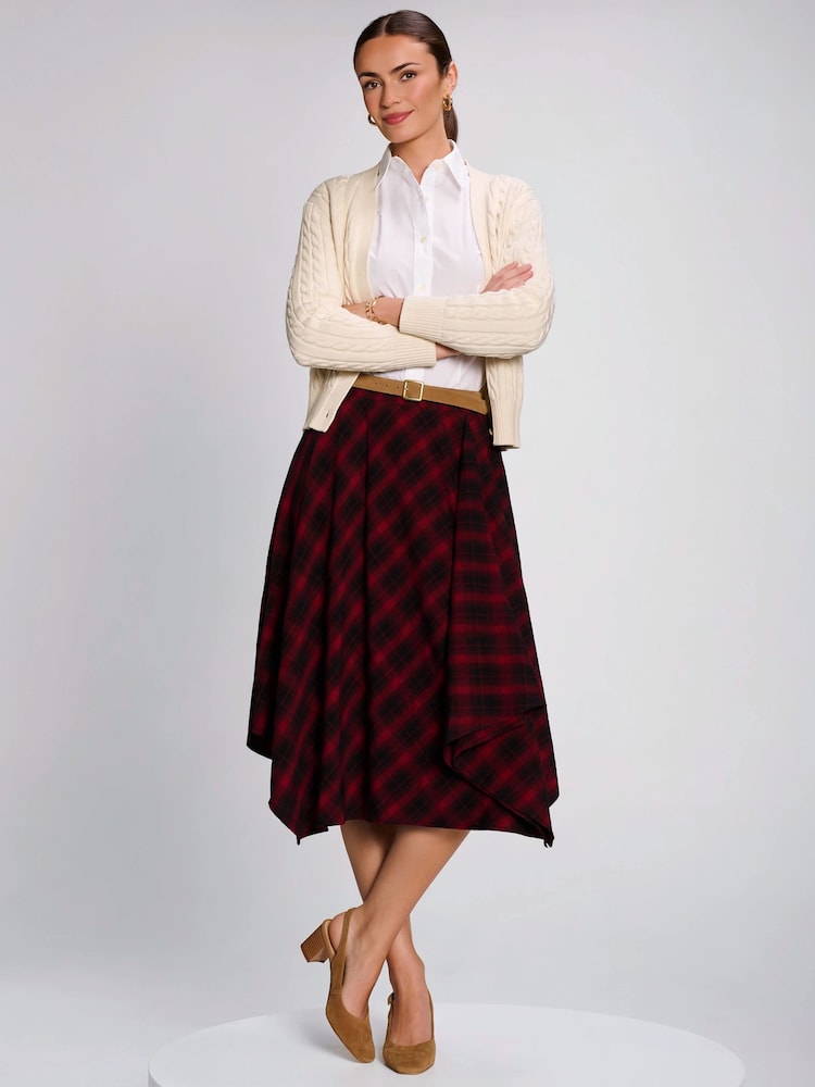 Jolie Moi Red Check Asymmetric Woven Midi Skirt - Image 1 of 5 Jolie Moi Red Check Asymmetric Woven Midi Skirt - Image 1 of 5