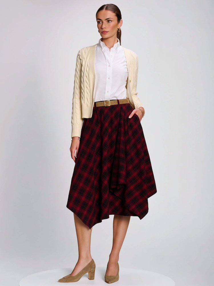 Jolie Moi Red Check Asymmetric Woven Midi Skirt - Image 2 of 5 Jolie Moi Red Check Asymmetric Woven Midi Skirt - Image 2 of 5