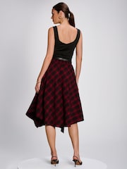 Jolie Moi Red Check Asymmetric Woven Midi Skirt - Image 3 of 5