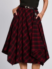 Jolie Moi Red Check Asymmetric Woven Midi Skirt - Image 4 of 5