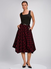 Jolie Moi Red Check Asymmetric Woven Midi Skirt - Image 5 of 5